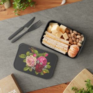 Genesis Home Goods Roses Stylish Bento Box with Utensils – Perfect for Meal Prep & On-the-Go